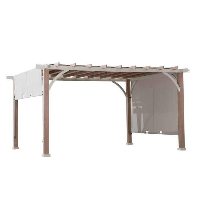 SUNJOY 12x14 Pergola with Sliding Shade Roof & Woodgrain Steel Frame