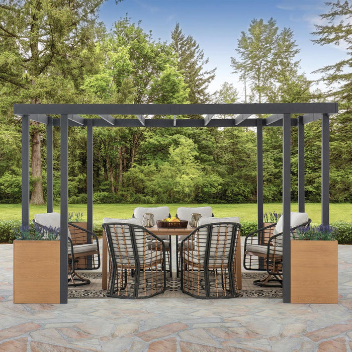 SUNJOY 10x12 Metal Garden Pergola Kit with Planters