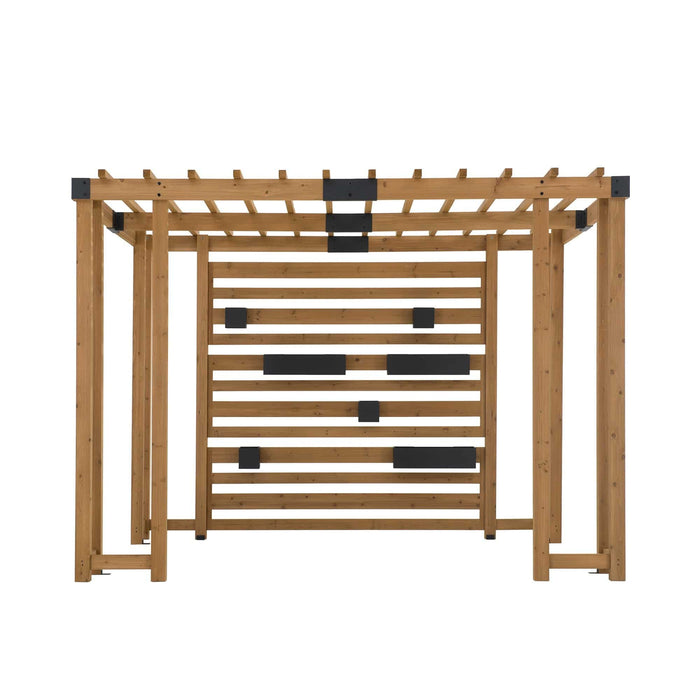 SUNJOY 10x10 Wooden Pergola with Privacy Screen & Hanging Planters