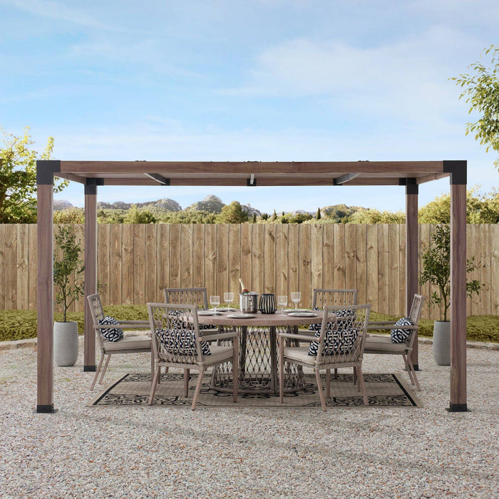 SUNJOY 10x12 Modern Metal Pergola Kit with Nature Wood Grain Finish