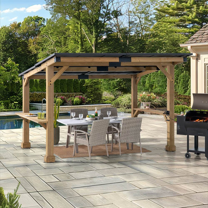 SUNJOY 10x12 Cedar Gazebo Pergola with Bar Shelves and Power Port