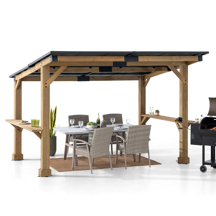 SUNJOY 10x12 Cedar Gazebo Pergola with Bar Shelves and Power Port