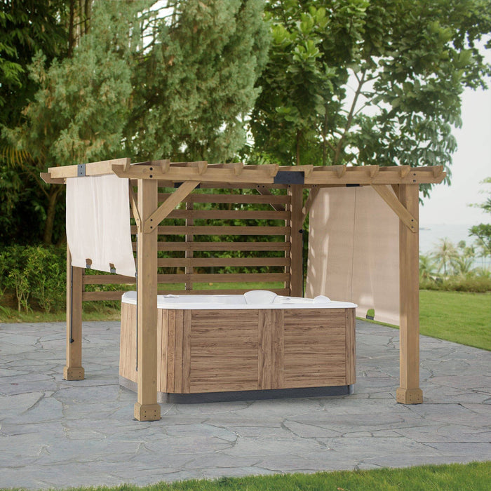 SUNJOY 10x11 Outdoor Wooden Hot Tub Pergola with Adjustable Canopy