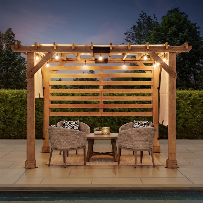 SUNJOY 10x11 Outdoor Wooden Hot Tub Pergola with Adjustable Canopy