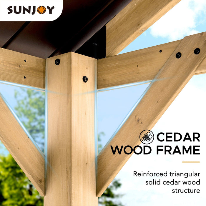 SUNJOY 11x13 Wooden Frame Gable Roof Gazebo with Ceiling Hook