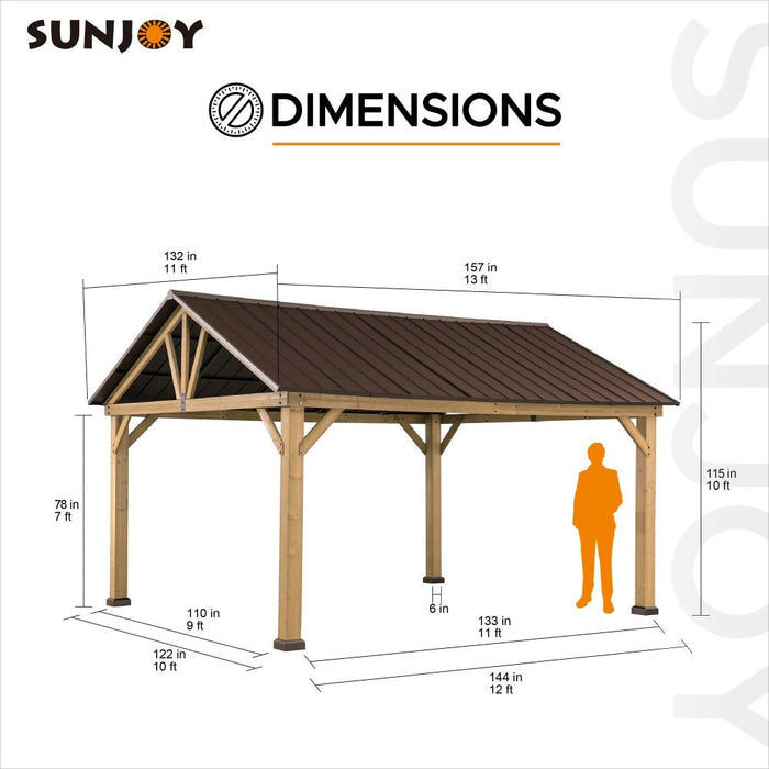 SUNJOY 11x13 Wooden Frame Gable Roof Gazebo with Ceiling Hook