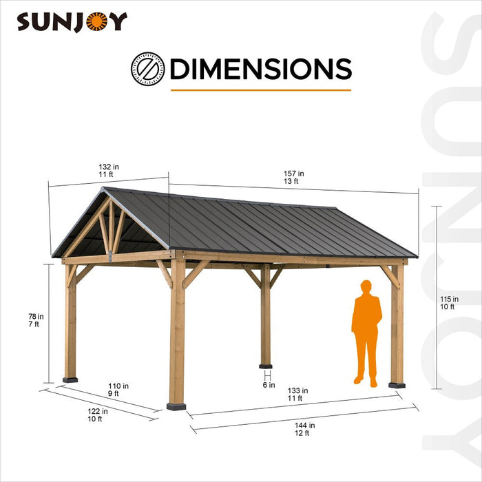 SUNJOY 11x13 Wooden Frame Gable Roof Gazebo with Ceiling Hook