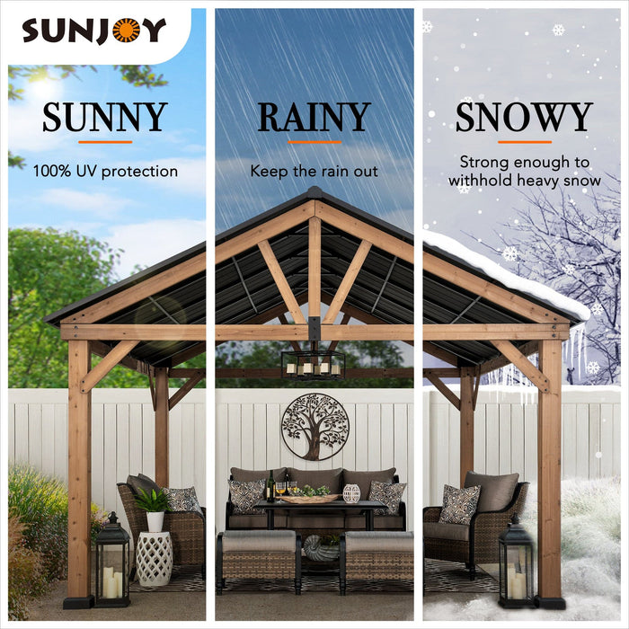 SUNJOY 11x13 Wooden Frame Gable Roof Gazebo with Ceiling Hook