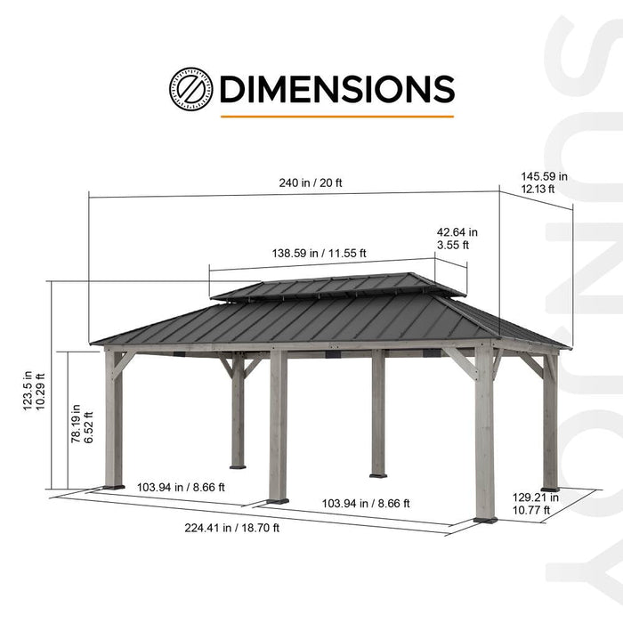 SUNJOY 12x20 Patio Wooden Gazebo with Ceiling Hooks