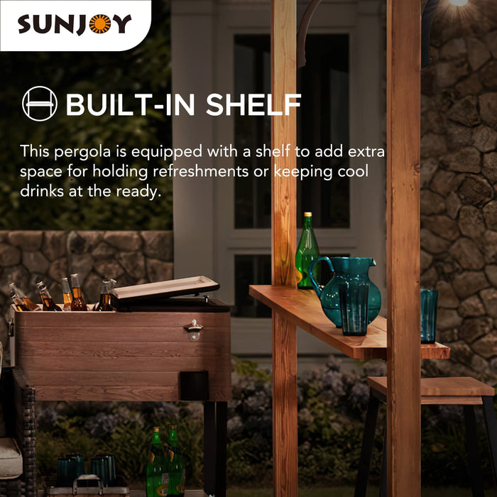 SUNJOY 9x13 Modern Tan Metal Arched Pergola Kit with Bar Shelf