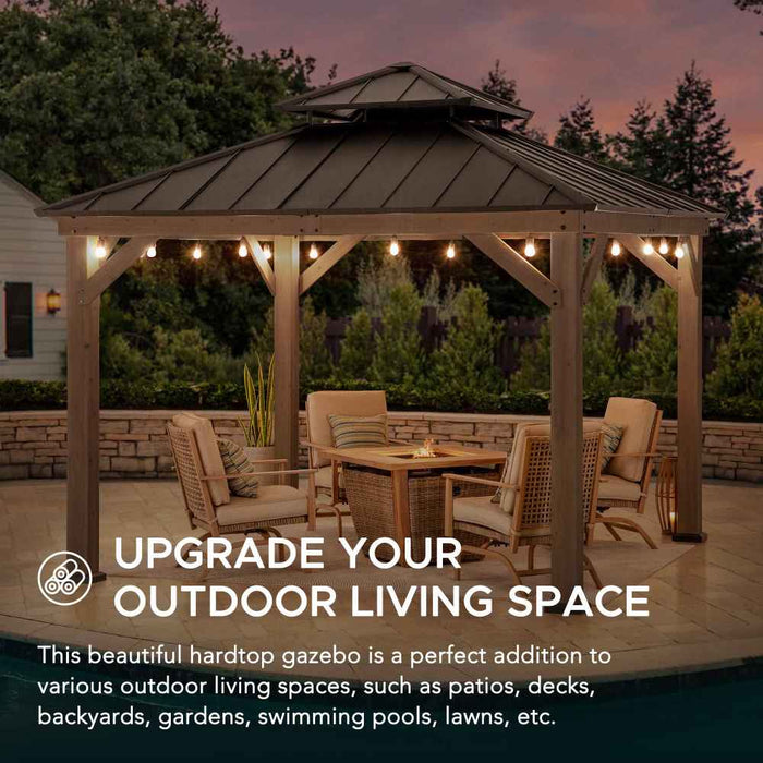 SUNJOY 11x11 Wooden Frame Backyard Hardtop Gazebo with Ceiling Hook