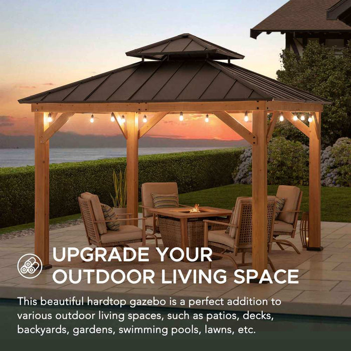 SUNJOY 11x11 Wooden Frame Backyard Hardtop Gazebo with Ceiling Hook