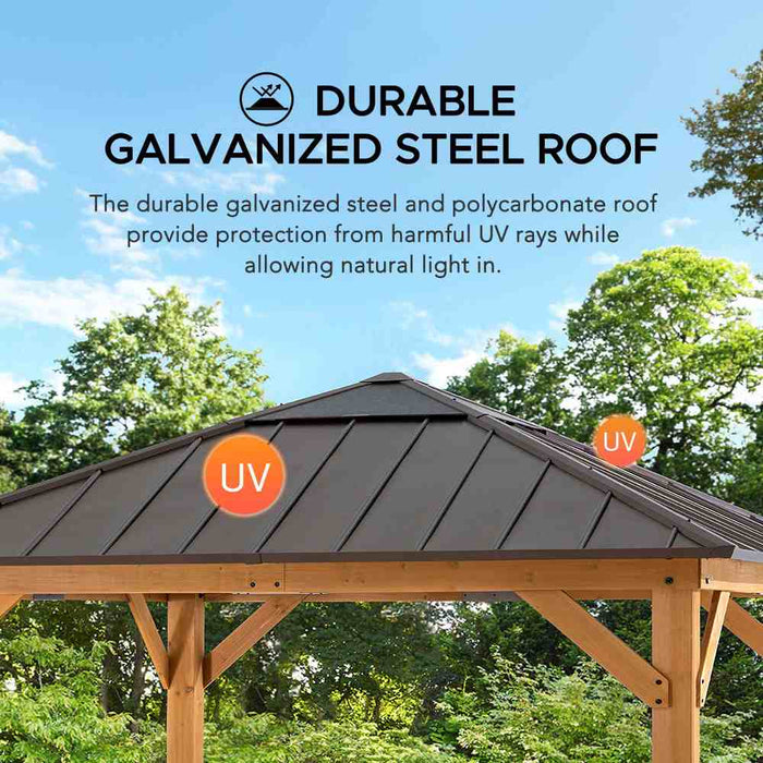 SUNJOY 11x11 Hip Roof Wooden Gazebo with Polycarbonate Skylight