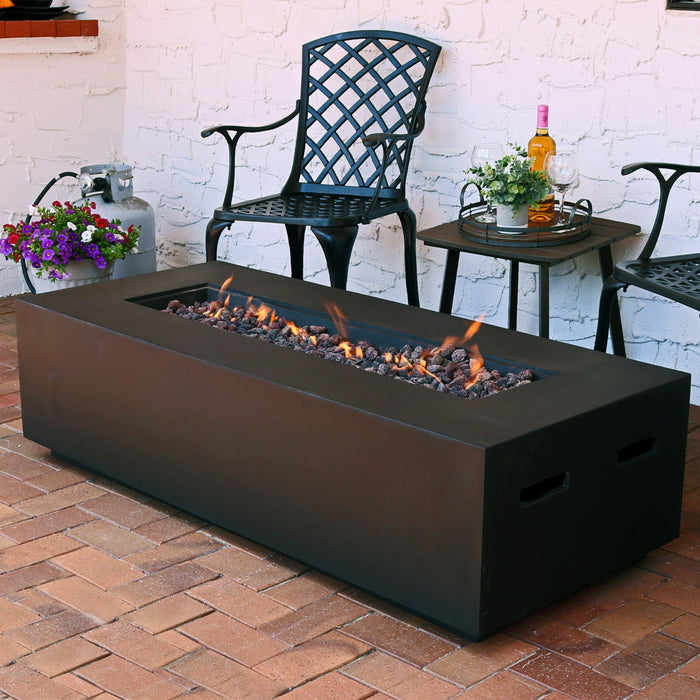 Sunnydaze Rectangular Liquid Propane Gas Fire Pit with Lava Rocks - 56"