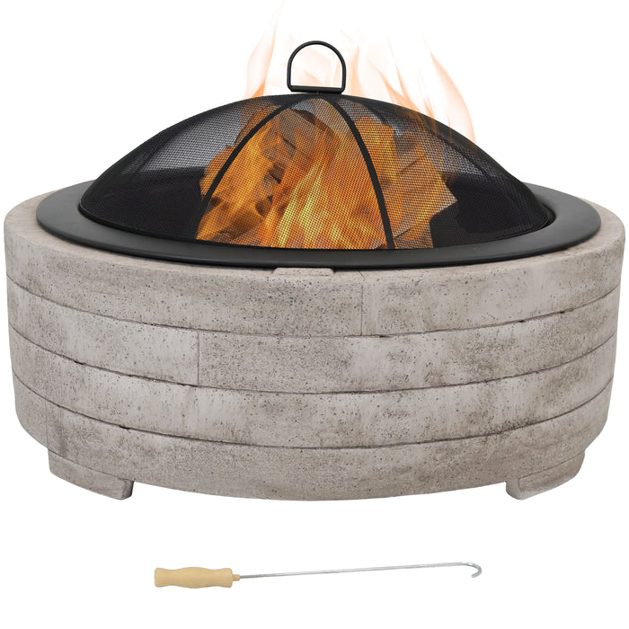 Sunnydaze Faux Stone Fire Pit Ring with Spark Screen - 35" Diameter