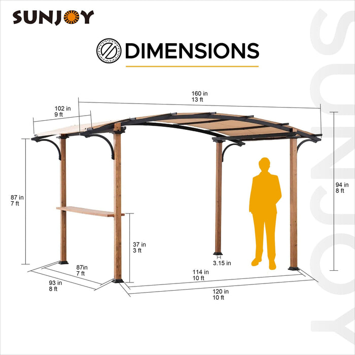 SUNJOY 9x13 Modern Tan Metal Arched Pergola Kit with Bar Shelf