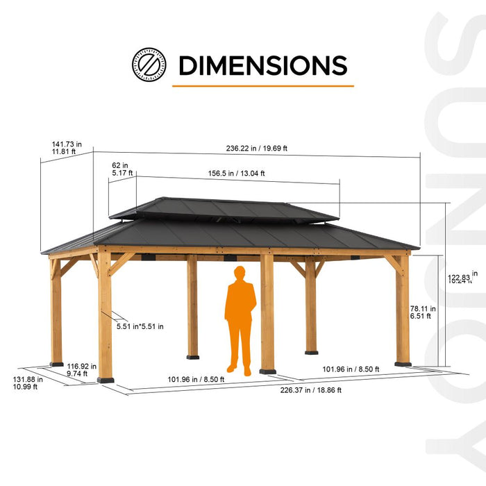 SUNJOY 12x20 Aluminum Hardtop Gazebo with Dual Rails and Ceiling Hook