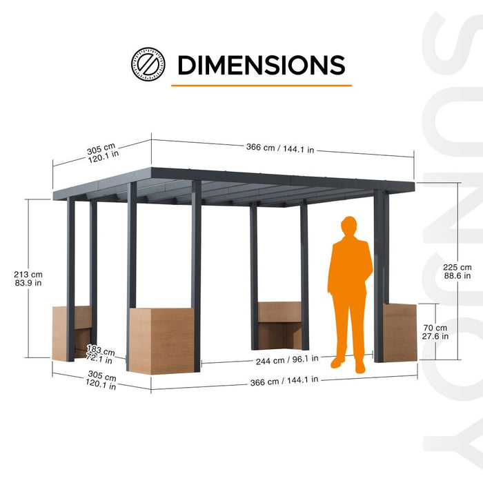 SUNJOY 10x12 Metal Garden Pergola Kit with Planters