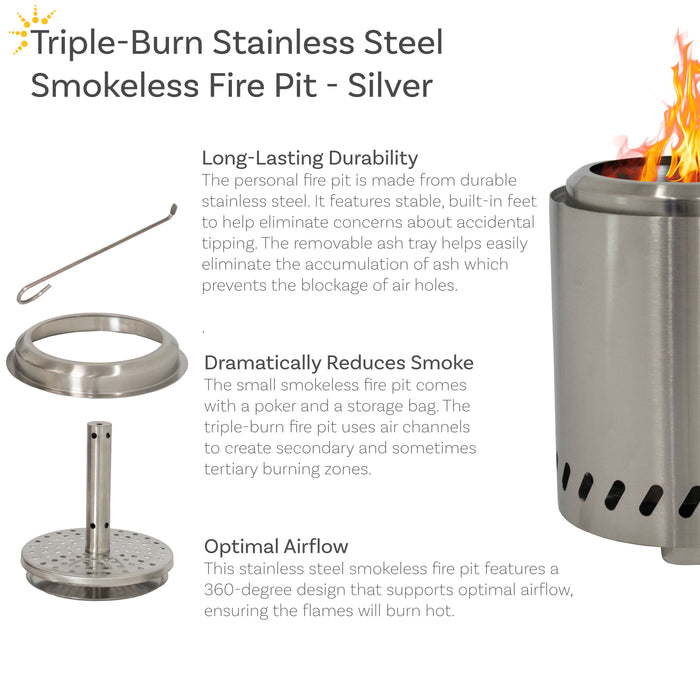 Sunnydaze Tabletop Smokeless Fire Pit with Triple-Burn Design