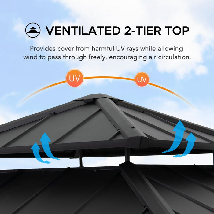 SUNJOY 11x11 Wooden Frame Backyard Hardtop Gazebo with Ceiling Hook