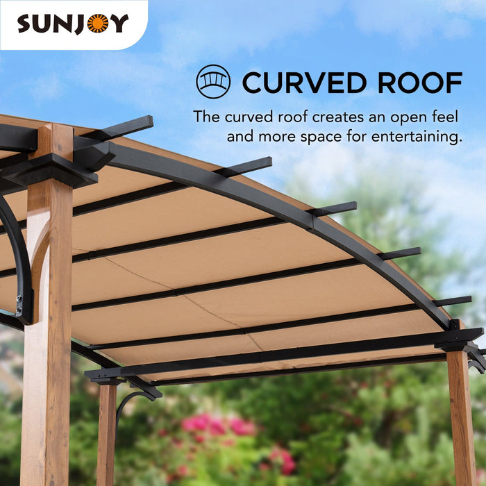 SUNJOY 9x13 Modern Tan Metal Arched Pergola Kit with Bar Shelf