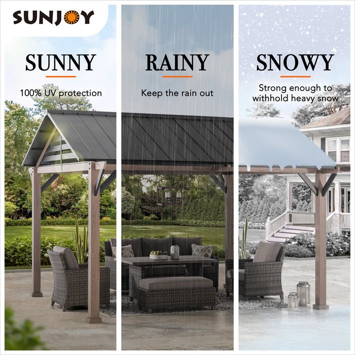 SUNJOY 13x13 Black Steel Gazebo with Decorative Beam