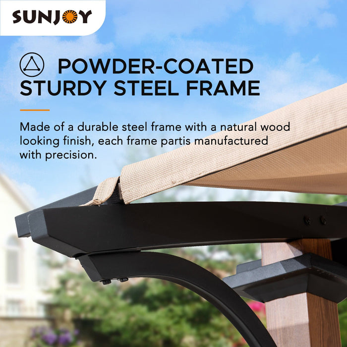 SUNJOY 9x13 Modern Tan Metal Arched Pergola Kit with Bar Shelf