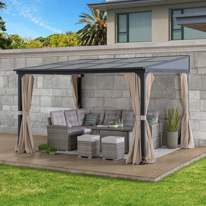 SUNJOY Wall Mounted Gazebo, Lean to Gazebo with Curtain and Netting