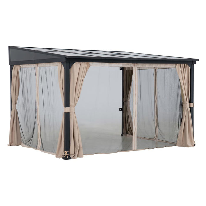 SUNJOY Wall Mounted Gazebo, Lean to Gazebo with Curtain and Netting