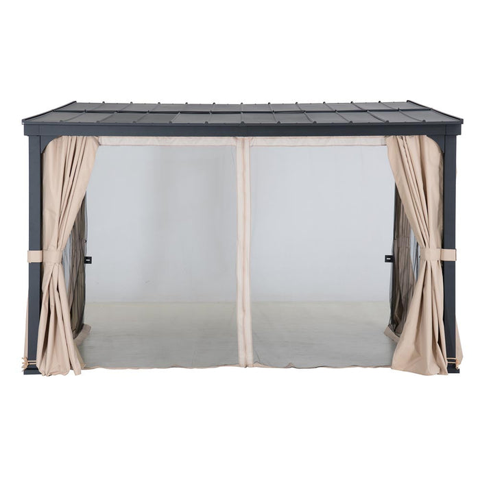 SUNJOY Wall Mounted Gazebo, Lean to Gazebo with Curtain and Netting