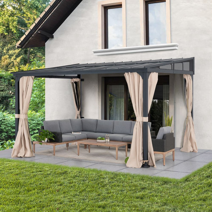 SUNJOY Wall Mounted Gazebo, Lean to Gazebo with Curtain and Netting